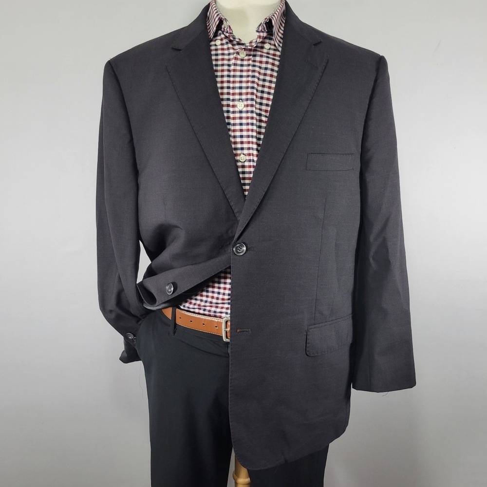 Sacoor Brothers Men's Sport Coat Blazer Two Button Charcoal Wool 130s Size 50R